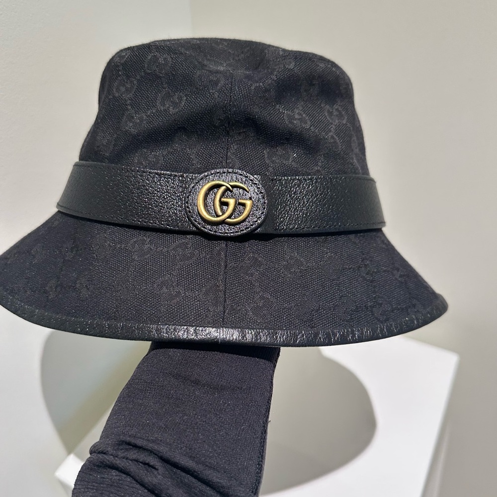 Gucci Black Bucket Hat with Gold Logo